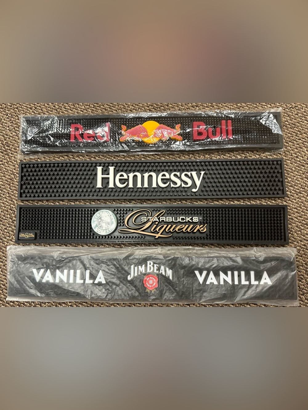 Lot Of 4 Assorted Brand Rubber Bar Mats Hennesy Red Bull Starbucks Liqueur BEAM